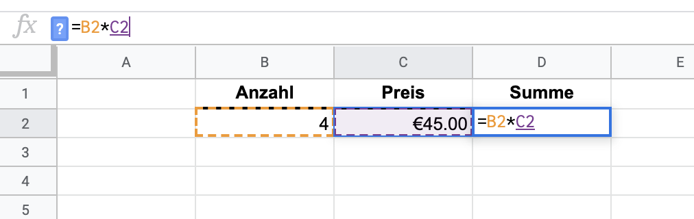 Google Tabellen Multiplizieren