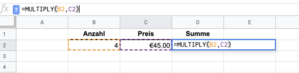 Google Tabellen Multiplizieren